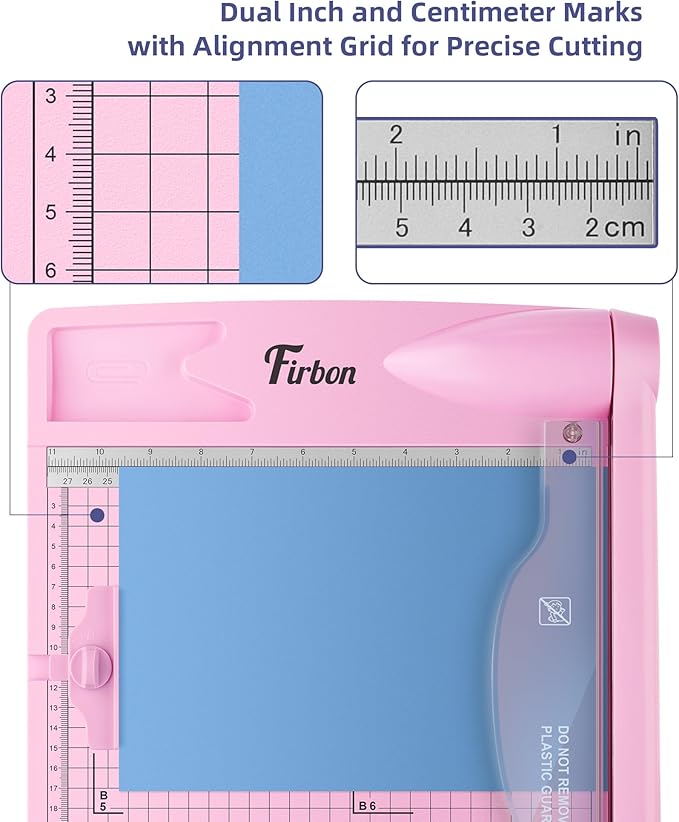 Firbon 12" Guillotine Paper Cutter, Heavy Duty 30-Sheet Capacity Trimmer for Cardstock, Photos, Scrapbooking, Office, Classroom, Studio (Pink)