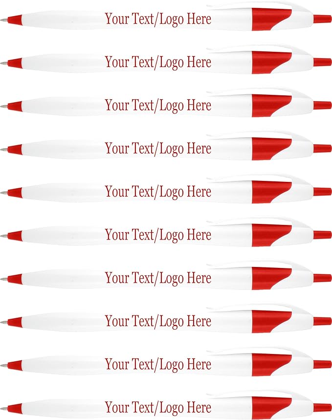 SyPen Personalized Pens With your Custom Logo or Text-500 Pack Bulk-for Businesses, Parties, and Events, Custom Printed Slim Ballpoint Click Pens, Red Trim Color, Black Ink