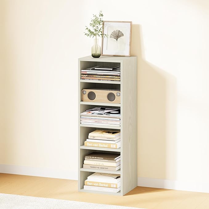 IOTXY DIY Modular Cube Bookcase - CubeXY Customizable Stackable Expandable Basic Shelving Units, 6-Cube Wooden Open Bookshelf with Removable Shelves for Books Organizer, Oak
