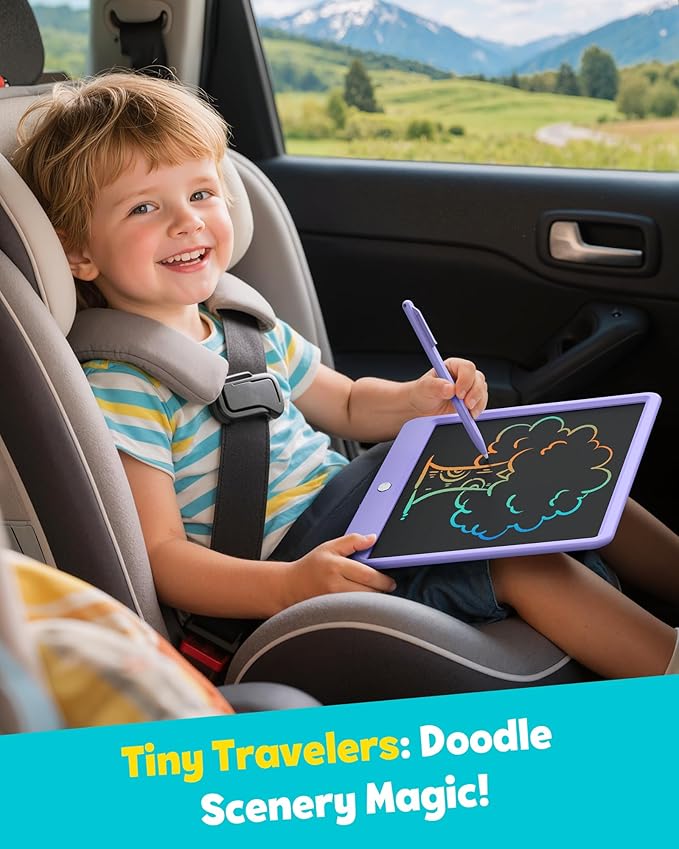 TEKFUN LCD Writing Tablet Doodle Board, 12inch Colorful Drawing Travel Essentials, Toddler Toys for 3 4 5 6 7 8 Year Old Girls Boys (Purple)