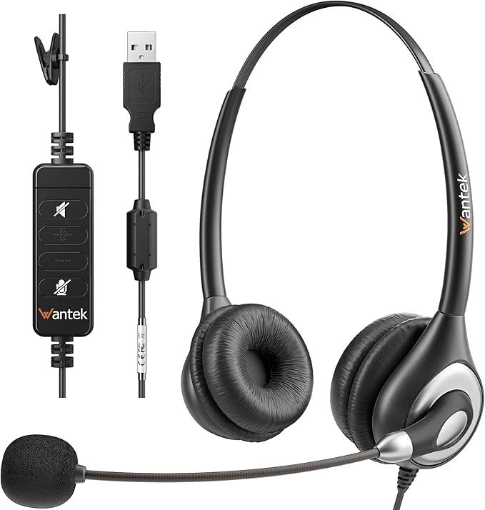 Wantek Corded USB Headset with Microphone Noise Cancelling & in-line Controls, Computer Headphones for Laptop PC Skype Zoom Webinar Classroom Home Office Business, Clear Chat, Ultra Comfort(UC602)