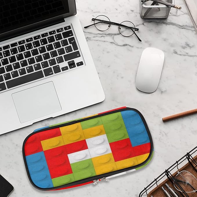 Building Block Big Capacity Pencil Pen Case Colorful Large Pencil Pouch with Zipper Compartments Pencil Bag for Boys Girls Adults Student Office School Supplies