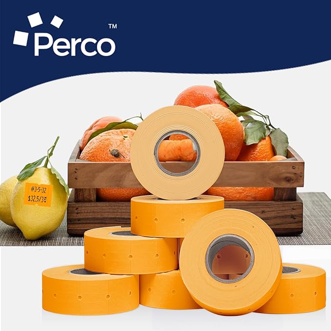 Perco 2 Line Fluorescent Orange Labels - 80 Rolls, 10 Sleeves, 80,000 Blank Price and Date Gun Labels for Perco 2 Line Price and Date Guns - Made in USA