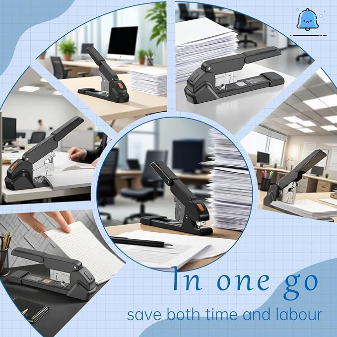 New 240 Sheet Capacity Ergonomic Labor-Saving Heavy Duty Stapler, Metal Manual Stapler with 3000 Staples (23/08mm, 23/15mm, 23/24mm), High Capacity Anti-Jam, Suitable for Office, Home, Black