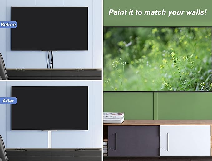 ZhiYo 34in TV Cord Hider for Wall Mounted TV, Large Cord Cover Wall, PVC Cable Management Raceway Kit, Wire Hider for Wall, White Wire Concealer 2 xL17in, W2in xH0.7in