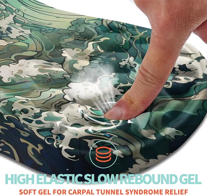 Ergonomic Mouse Pad Wrist Support with Memory Foam Massage Bulge, Carpal Tunnel Pain Relief Mousepad Wrist Rest for Mouse(12x8 inch, Sea Wave)