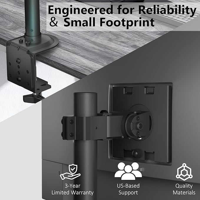 WALI Heavy Duty Single Monitor Arm Desk Mount for 13-49 Inch Screens, Ultrawide Monitor Stand with Full Motion Tilt, Swivel, Rotation, Holds up to 44 lbs, C-Clamp Mount for VESA 75/100mm,(M001S)