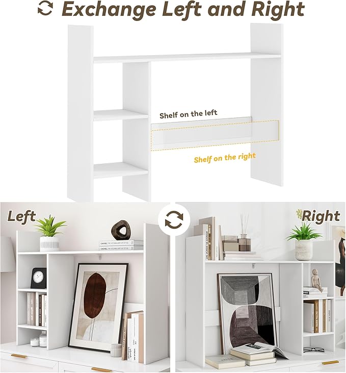 Desktop Bookshelf, 4 Tier Wooden Desk Storage Hutch, 37.4'' Desk Shelf Organizer with 3 Shelves, Small Bookshelf Storage Shelves, Display Shelf for Top of Desk, College Dorm, Office, Home