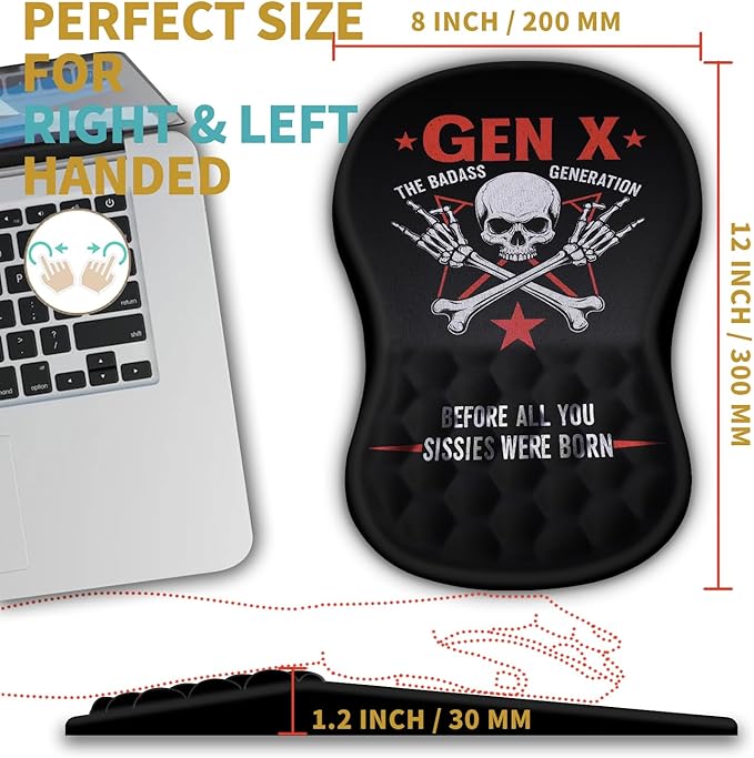 Hokafenle Ergonomic Mouse Pad Wrist Support with Massage Design, Wrist Rest Pain Relief Mousepad with Memory Foam&Non-Slip PU Base, Mouse Pads for Wireless Mouse & Desk (12x8 inch,Gen X)