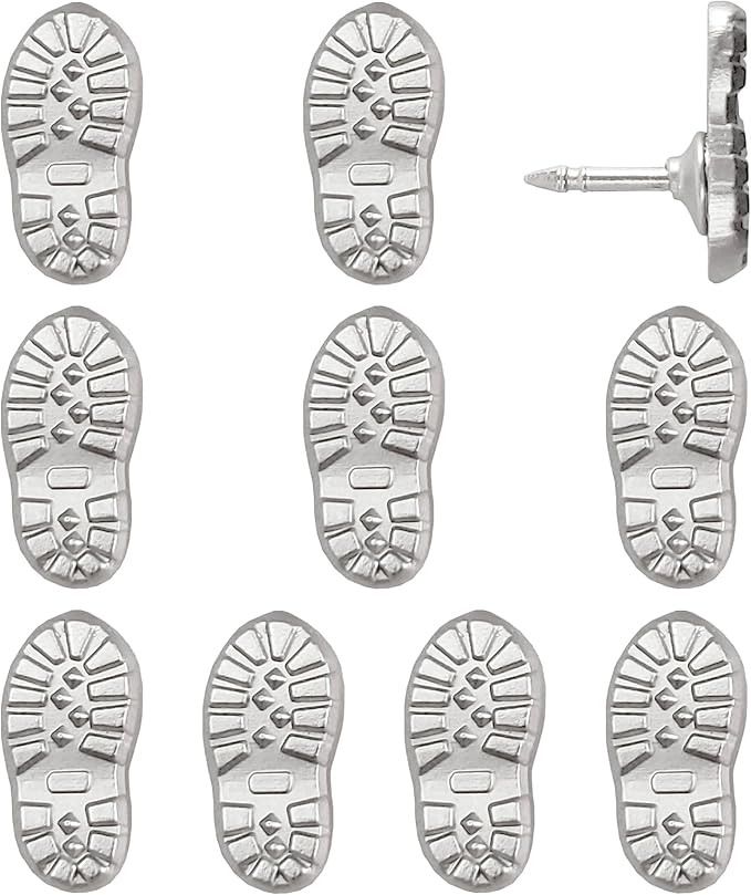 Hiking Boot Print Push Pins - Silver Boot Print Pins - for Cork Board, Maps, or Lapel Pin Use - Designed in USA - Set of 10