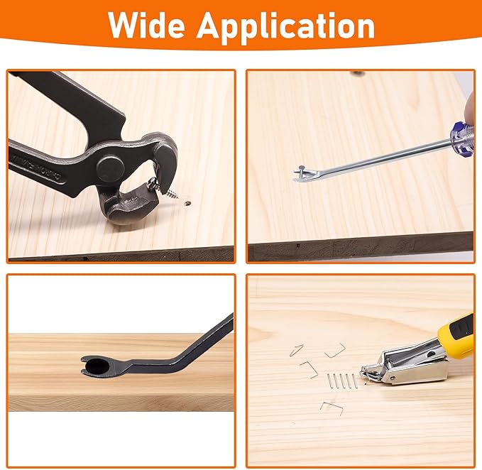 Hmknana 4Pcs Upholstery and Construction Staple Remover Tools Set - Nail Tack Remover, U Tack Lifter, End Cutting Plier, Carpet Remover Tool for Furniture Floor Craft Project Photo Frame