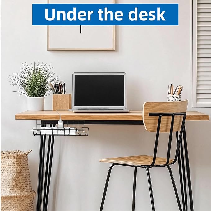 3 Pack Under Desk Cable Management Tray Metal Cord Cable Management Under Desk for Office Studio and Home Easy Install Pre-drilled Wire Organizer