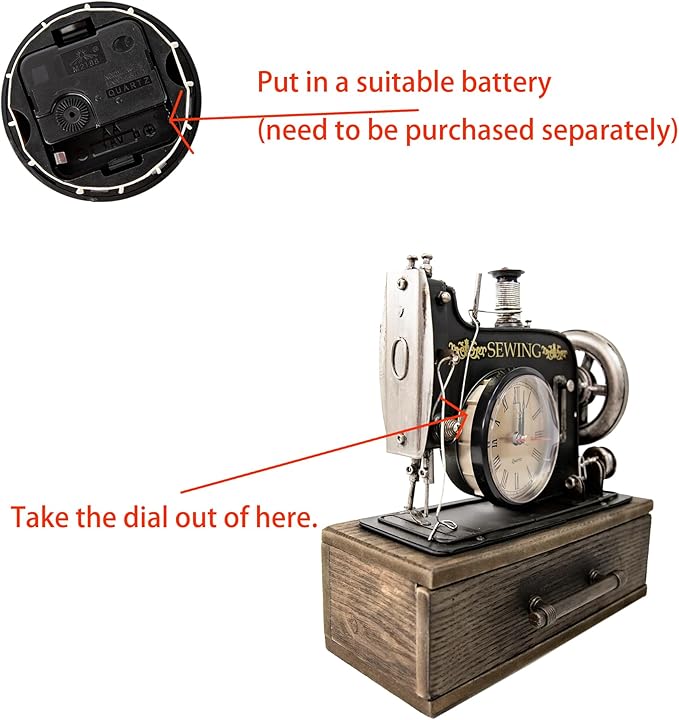 YCHTEWY-Retro Sewing Machine Style Desk Clock with Wooden Case - Manual Sewing Machine Vintage for Home Decor