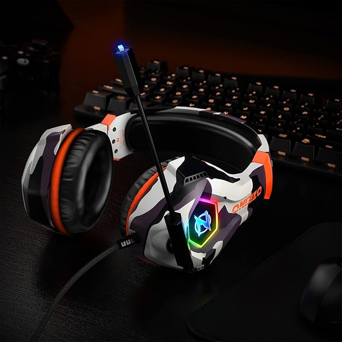 Ozeino Gaming Headset for PC, Ps4, Ps5, Xbox Headset with 7.1 Surround Sound, Gaming Headphones with Noise Cancelling Mic RGB Light Over Ear Headphones for Xbox Series X/S, Switch-Camo