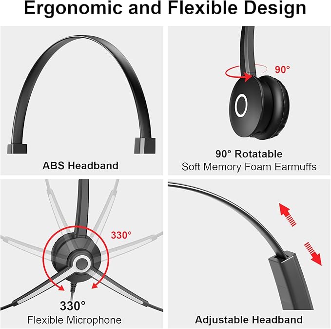 Voistek USB Headset with Microphone for Laptop/PC, Wired Business Headphones with Noise Cancelling Mic, in-Line Volume Control for Call Center,Work from Office Home, Teams, Zoom, Skype