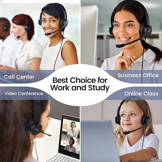 EKSA Headset with Microphone for PC, 3.5mm Wired Computer Headsets with Volume & Mic Mute Controls, Lightweight All-Day Comfort Noise Cancelling Headphones for Laptop Work Office Call Center Skype