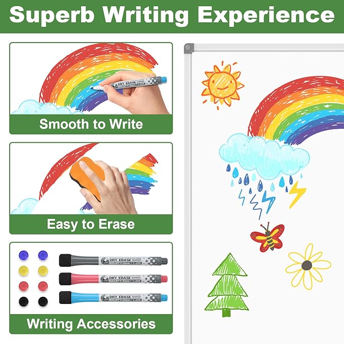 Lockways Large Dry Erase Board 72 x 48 Inch, Magnetic White Board for Wall, Aluminium Frame Whiteboard with Marker Tray for Office & School