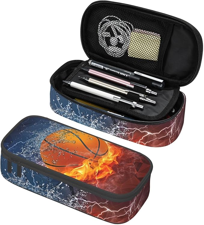 Basketball Pencil Case Cool Sports-themed Pencil Box Portable Pen Bag Pouch with Zipper for Teens Boys Girls Stationery Supplies Organizer Multifunction Bag for Business Office