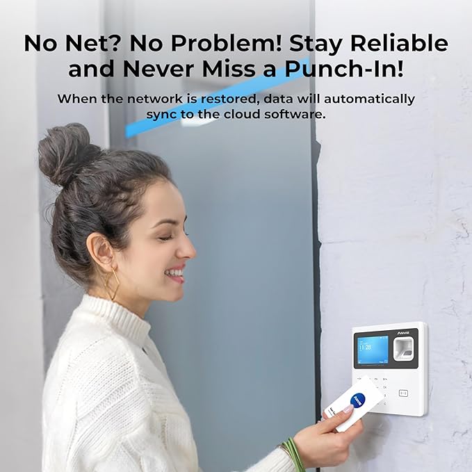 ANVIZ Time Clocks for Employees Small Business - Forever Free Cloud Software - CX2 Fingerprint Biometric Clock in and Out Attendance Machine, White