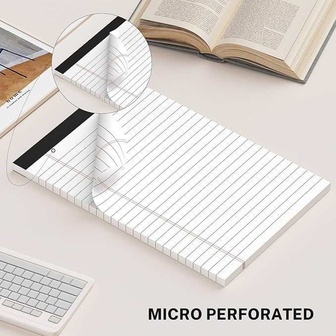 8 Pack Note Pads 5 x 8 Inch, White Narrow Ruled Small Legal Pads, Perforated Notepad 5 x 8 Lined Writing Pads, College Lined Legal Notepads for To-do Lists, Daily Note-taking, School and Office