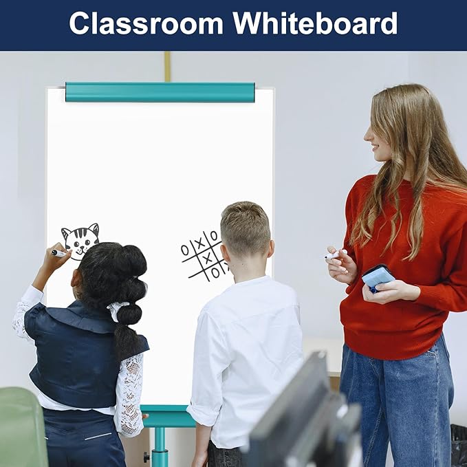 TSJ OFFICE Mobile Whiteboard Magnetic - 40 x 26 Inches Dry Erase Board on Wheel with Stand Flipchart Easel Height Adjustable,Blue
