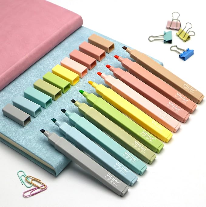 Vitoler Bible Highlighters with Soft Chisel Tip,10Pcs,Aesthetic No Bleed Dry Fast Easy to Hold, Bible Highlighters,Cute Highlighter for School Office Supplies