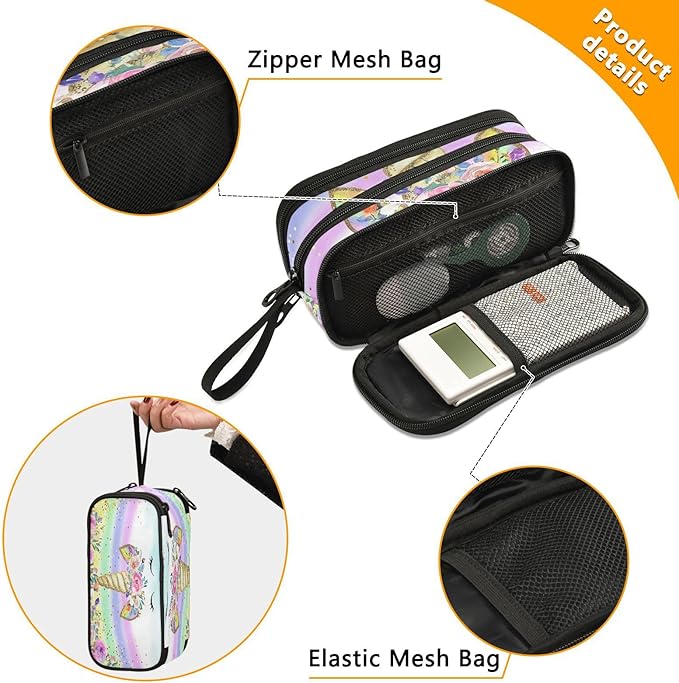 Unicorn Rainbow Flower Pencil Case Box Boys Girls Large Pencil Pouch with Zipper Compartments Big Capacity Stationery Pen Bag Organizer for Kids Teens Adults School