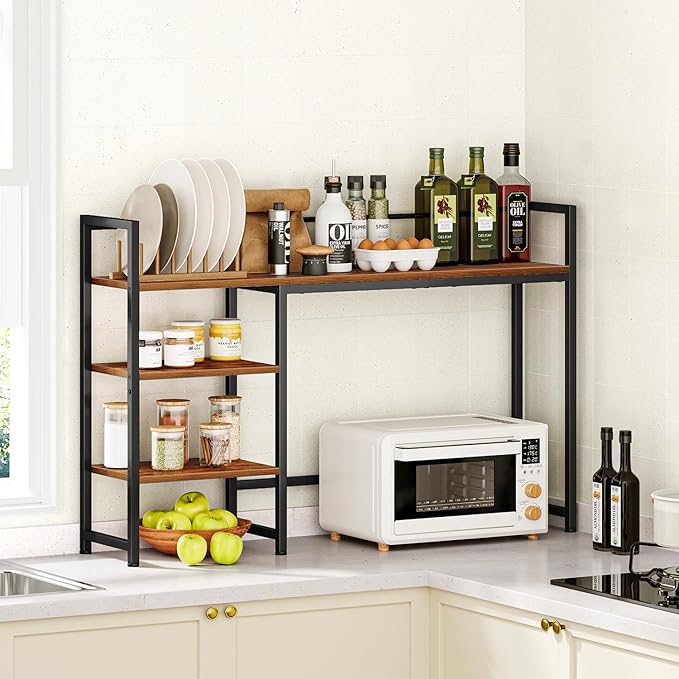 Snughome Desk Shelf, 44.9" Large Desktop Organizer Shelf, Desk Hutch for Computer Monitor, 4 Tier Desk Top Display Rack, Wood Desktop Bookshelf Storage Rack for Home Office Dorm