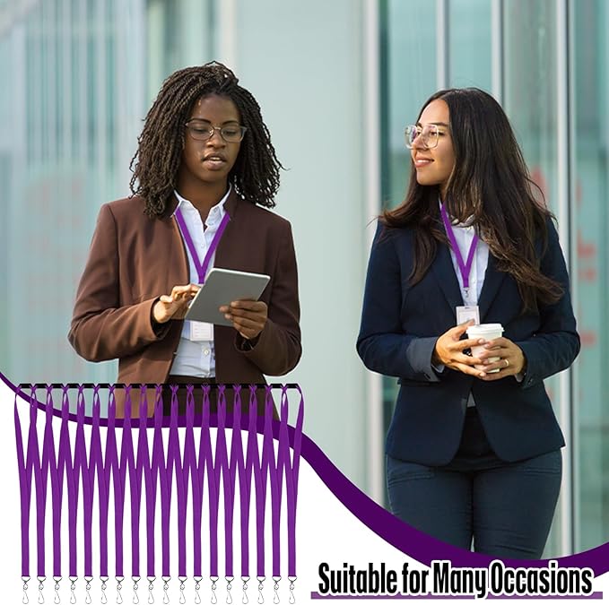 Patelai 60 Pcs Breakaway Lanyards with J Hook Bulk Flat for ID Badges Neck Badge Lanyards Card Nametag Holder Neck Straps (Purple)