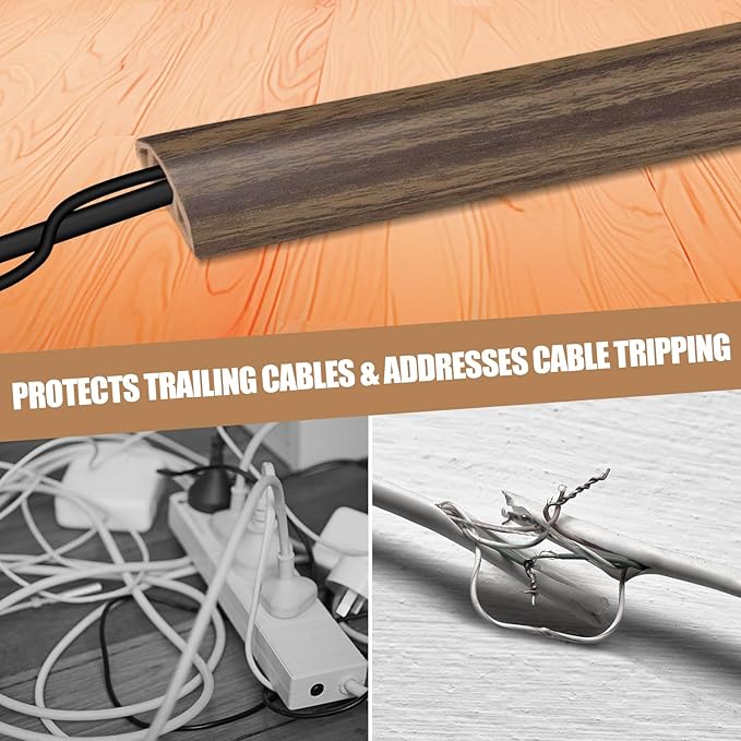 Floor Cord Cover Self Adhesive Cord Hider,10FT Cable Management, Extension Strip Protector for Wires, Prevent Cable Trips for Offices, Gyms, Exhibitions Cavity:0.47"(W) x 0.35"(H) Wood Walnut