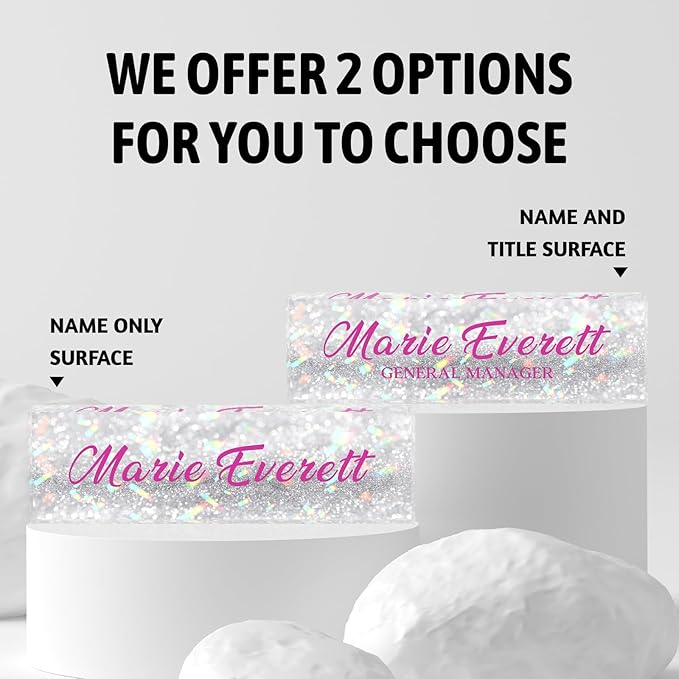 Custom Name Plate for Desk | Personalized Desk Name Plate | Personalized Boss Employee Appreciation Gifts | Acrylic Name Plate Office Desk Accessories (A-Silver Colored Crystal)