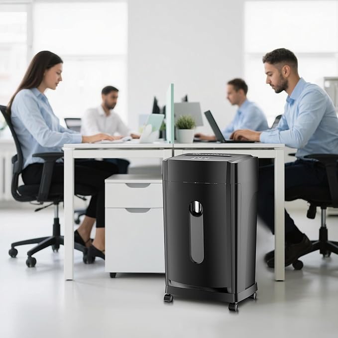 KRT Ultra-Quiet Paper Shredder 38dB,30 Min Run Time,15 Sheet Cross-Cut (4x38mm) for Office/Home,8 Gal Pullout Bin with Casters,Shreds CDs/Credit Cards,Anti-Jam Technology,Black