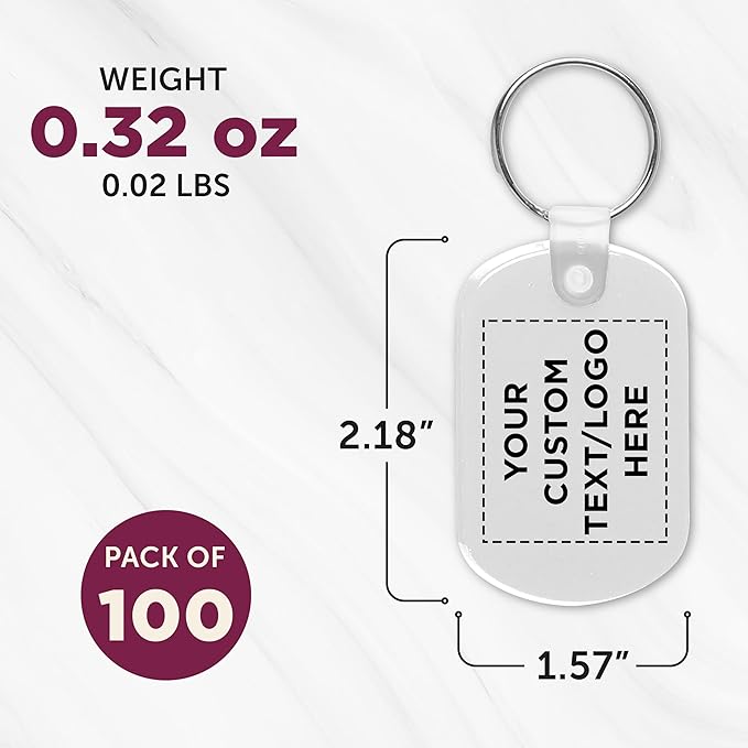 DISCOUNT PROMOS Tag Soft Plastic Keychains - 100 pack - Customizable Text, Logo - Small Key Tag Chain For Staying Organized - Rubber Key Ring Keychain – White