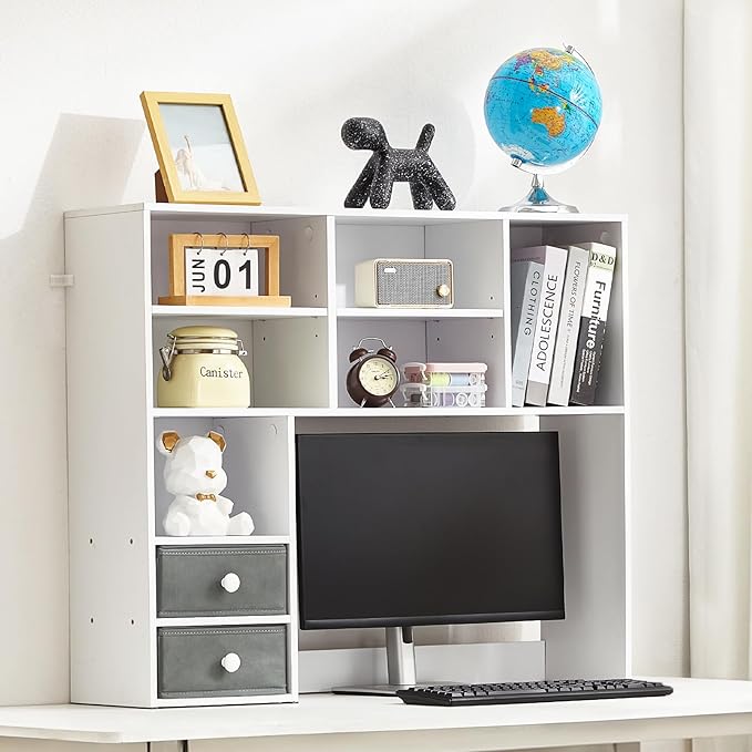 VEVOR 3-Tier Desktop Bookshelf, 37" x 10" x 31.1" Office Storage Rack, Modern Style, Melamine Finish, Heavy Duty, 3 Shelves, Large Capacity, Easy Assembly, Wall Mountable, White