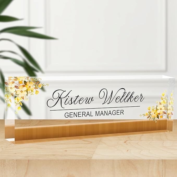 Custom Desk Name Plate Personalized, Acrylic Name Plates for Desk, Office Decor Personalized Gifts for Teacher Coworkers Boss Nurse (Golden Autumn)