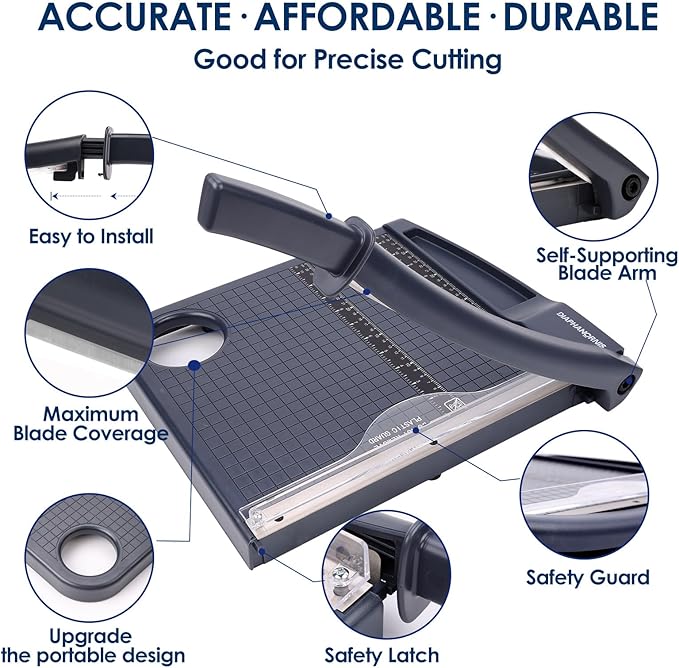 Paper Cutter,Paper Trimmer12" Cutting Length Heavy Duty Guillotine Paper Slicer with Safety Guard and Blade Lock,12 Sheets Capacity,Ideal for Offices,Homes,Printing Shops,Photo Studios (13079GREY)