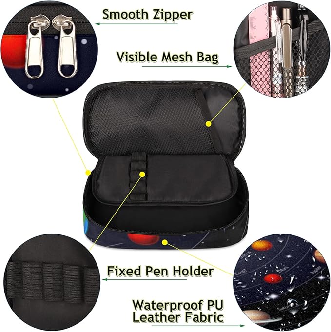 Pardick Solar System Planet Big Capacity Pencil Pen Case Universe Galaxy Large Pencil Pouch with Zipper Compartments Pencil Bag for Boys Girls Adults Student Office School Supplies
