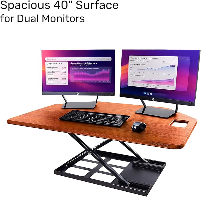 X-Elite Pro 40" Corner Standing Desk Converter with Pneumatic Lift | Adjustable Sit to Stand Riser, L-Shaped Desks & Cubicles | Fully Assembled Computer Workstation (Cherry)