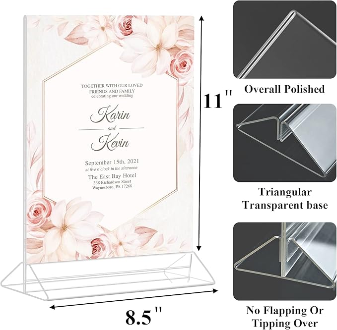 Seencool Acrylic Sign Holder 8.5 x 11 Vertical Double-Sided Flyer Display Stands, Plastic Table Menu Stand, Clear Picture Paper Frames for Office Home Store Restaurant 6Pack