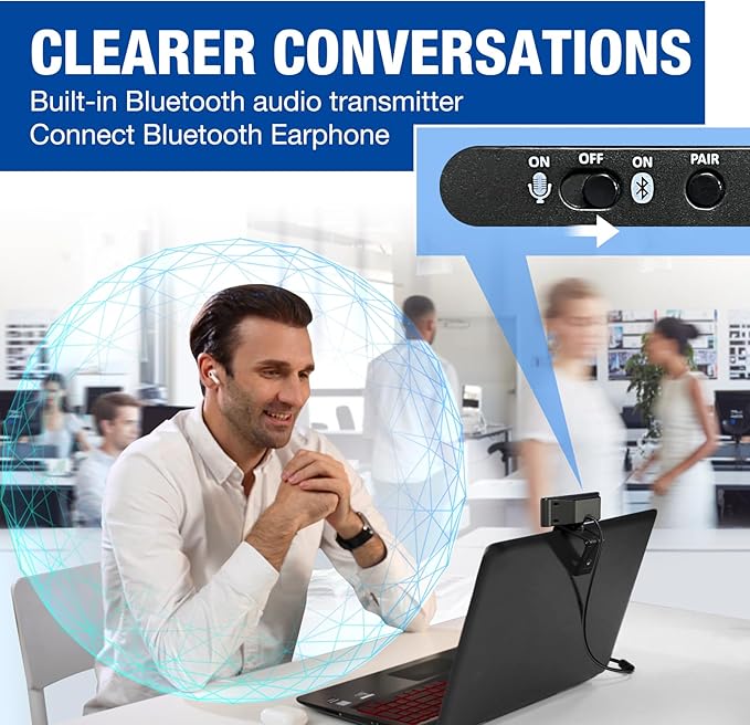 Gsou 1080P Webcam with Mics, Auto Light Correction, USB Plug&Play, Privacy Cover, Computer Webcam Connect Bluetooth Headset/Earphone/Speaker, Full HD for Business Meetings & Live Streaming
