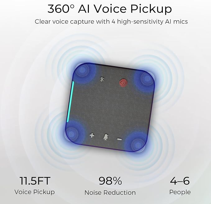COOLPO Conference Speaker and Microphone, Protable USB C & Bluetooth Speakerphone for Computer, Laptop Speakers with mic, 360° Voice Pickup, AI Noise Reduction, 24H Call Time, Online Meetings