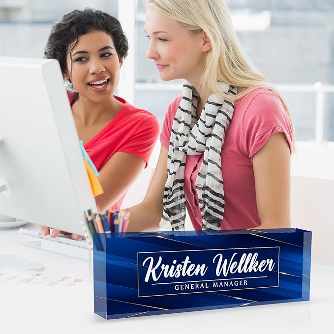 Desk Name Plate Personalized Name Plate for Desk, Office Desk Decor, 3D Style Personalized Plaque Name Plates for Desks Custom Appreciation Gifts for Boss Lady Employee Coworkers (Deep Blue)
