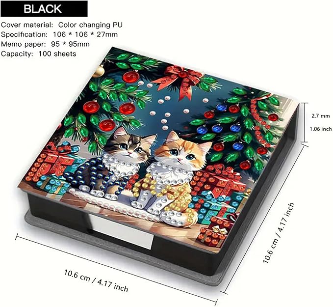Cat Diamond Painting Kit Note Box,Memo Paper Storage Box Diamonds Art,Sticky Note Holder Diamond Art,Diamond Painting Memo Pad for Office Desk. (Cat)