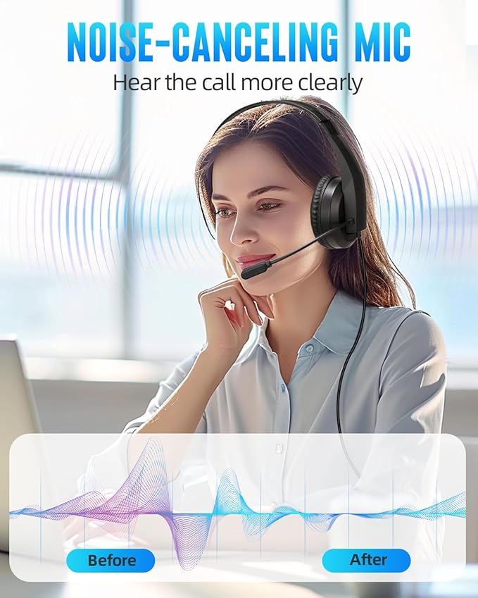 Grstltd Wired Headset with Mic for Laptop – Computer Headset for Kids Teens Adults with Noise Canceling Microphone & Volume Control – 3.5mm Stereo Headphones with Mute for Home Office Class