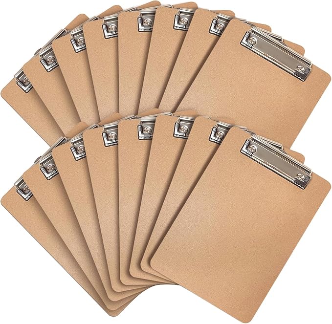 Uzant Mini Clipboards, 16 Pack 6" x 9" Small Clipboards Bulk, Wooden Memo Mini Clip Boards with Low Profile Clip, Hanging Loop for Office Home Classroom Supplies