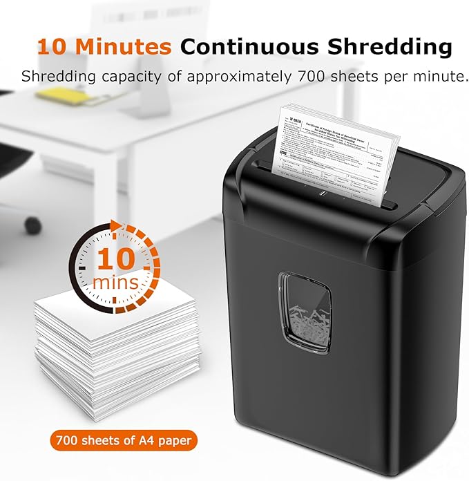 Bonsaii 14-Sheet Paper Shredder for Home Office Use, 10-Minute Cross Cut Shredder with 5.5 Gallons Bin, P-4 High Security Heavy Duty Office Shredder Shred CD/Credit Card