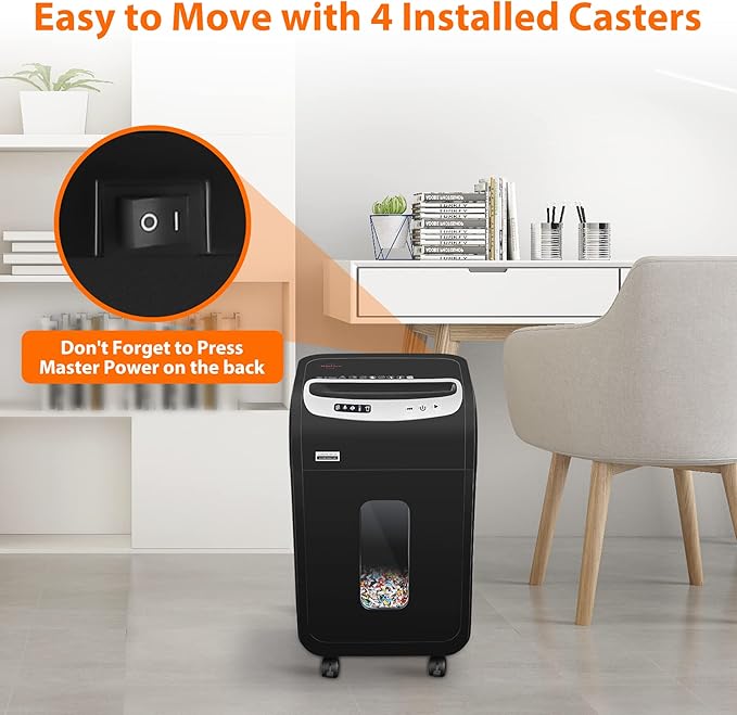 Paper Shredder for Home Office Heavy Duty with 60 Mins Running with US Patented Cutter,Shred CD/Card with Extra Large Bin,AUTO Jam Proof(ETL) (18-Sheet Micro Cut)