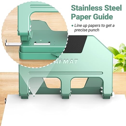 AFMAT 3 Hole Punch, 9/32" Holes, 40-Sheet 3 Hole Puncher for Binder, 50% Reduced Effort, Metal Heavy Duty Three Hole Punch w/ 10,000+ Uses, Bulit-in S.S. Paper Guide, Large Chip Tray, Green, HPX3