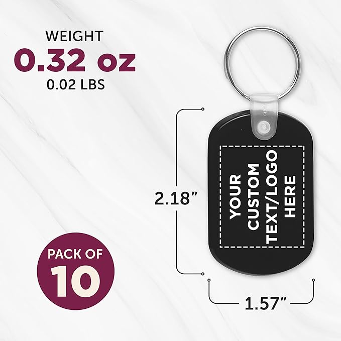 DISCOUNT PROMOS Tag Soft Plastic Keychains - 10 pack - Customizable Text, Logo - Small Key Tag Chain For Staying Organized - Rubber Key Ring Keychain – Black