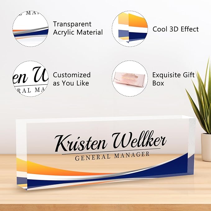 Desk Name Plate Personalized Name Plate for Desk, Office Desk Decor, 3D Style Personalized Plaque Name Plates for Desks Custom Appreciation Gifts for Boss Lady Employee Coworkers (Simple Blue)